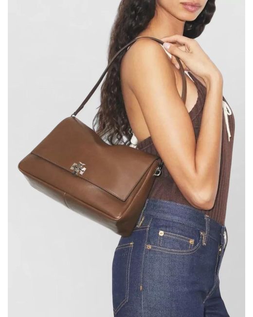 Tory Burch Brown Charlie Rectangular Shoulder Bag Adjustable Strap