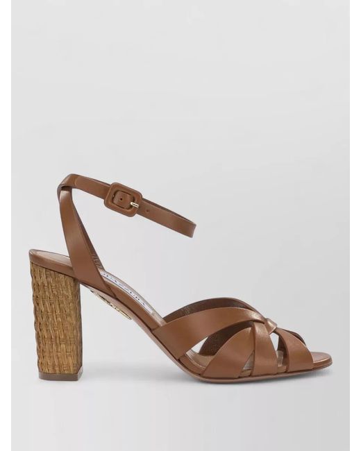 Aquazzura Brown Copacabana 85Mm Leather Ankle Strap Sandals