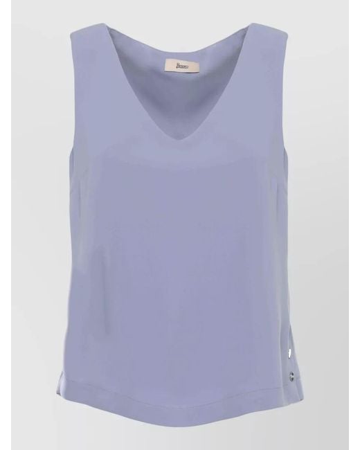 Herno Blue V Neckline Sleeveless Top Side Buttons