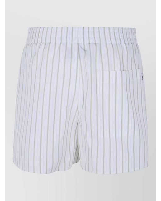 AMI White Elastic Shorts Striped Pattern Side And Back Pockets