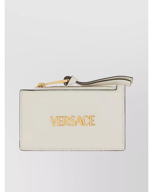 Versace Natural Zipper Card Holder "Tag" With Wrist Strap