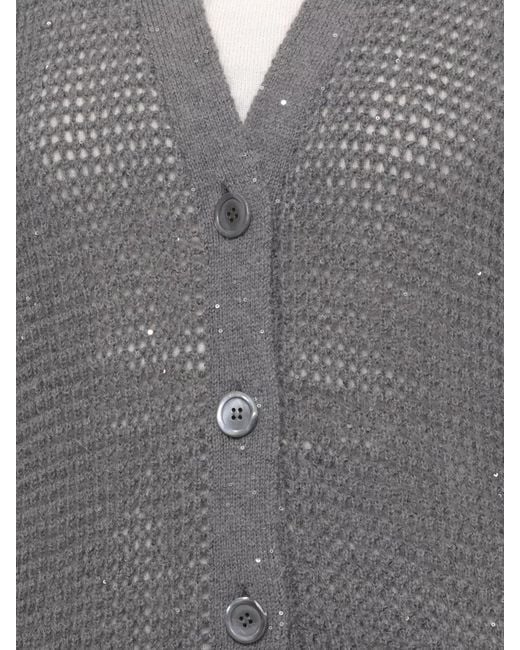 Peserico Gray Sequin Knit V Neck Cardigan Jacket