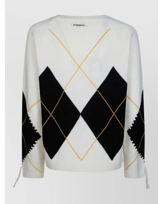 Pinko Black Argyle Knit Crew Neck Long Sleeve Sweater