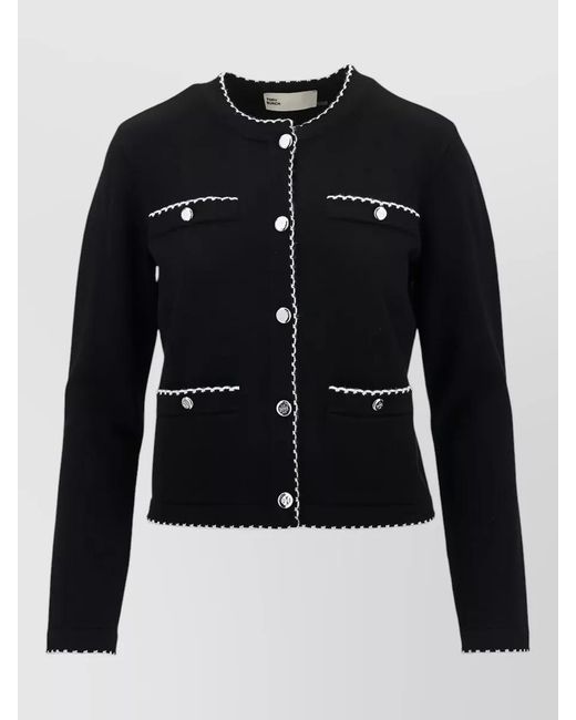 Tory Burch Black Wool Scallop Trim Cardigan