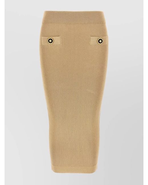 Balmain Natural Ribbed Midi Skirt