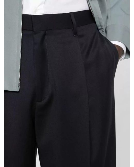 Lardini Blue Wool Pleated Wide-Leg Trousers for men