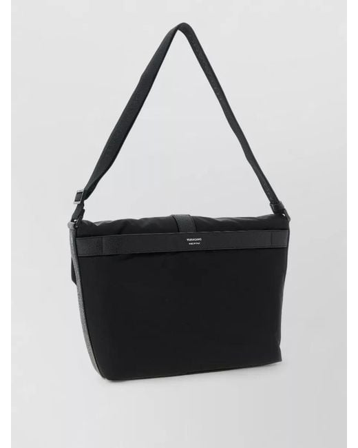 Ferragamo Black Twins Shoulder Bag Adjustable Strap Flap for men