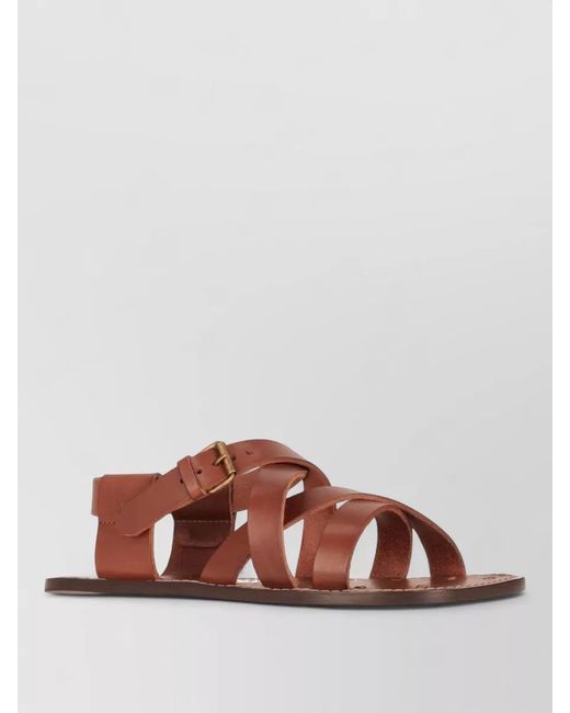 Saint Laurent Brown Cheever Flat Leather Strappy Open Toe Sandals for men