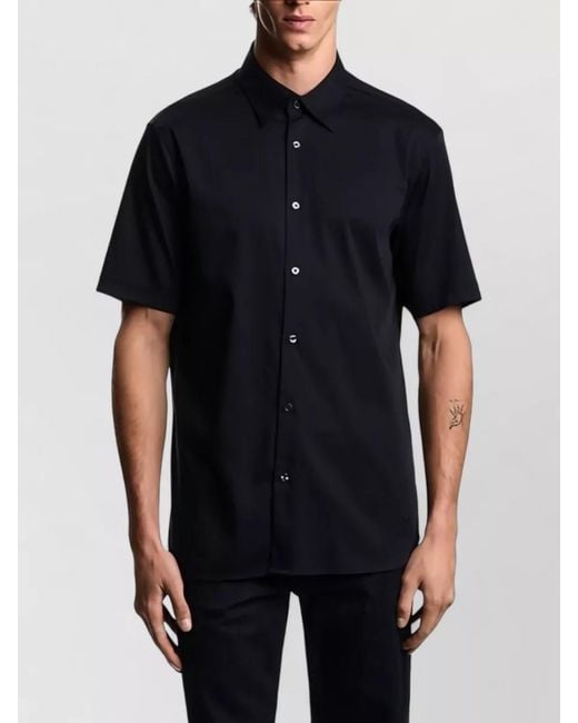 Emporio Armani Blue Cotton Shirt Casual Style Collared Zip Detail for men