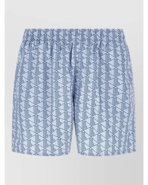 Lacoste Blue Monogram Swim Shorts Featuring Side Pockets for men