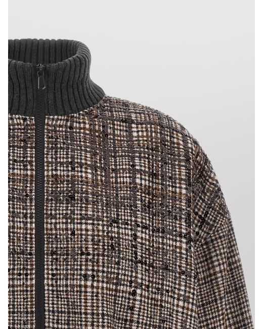Brunello Cucinelli Brown Sequin Embellished Check Bomber Coat