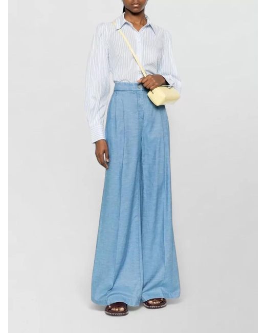 Via Masini 80 Blue High Waist Flared Trousers Belt Loops