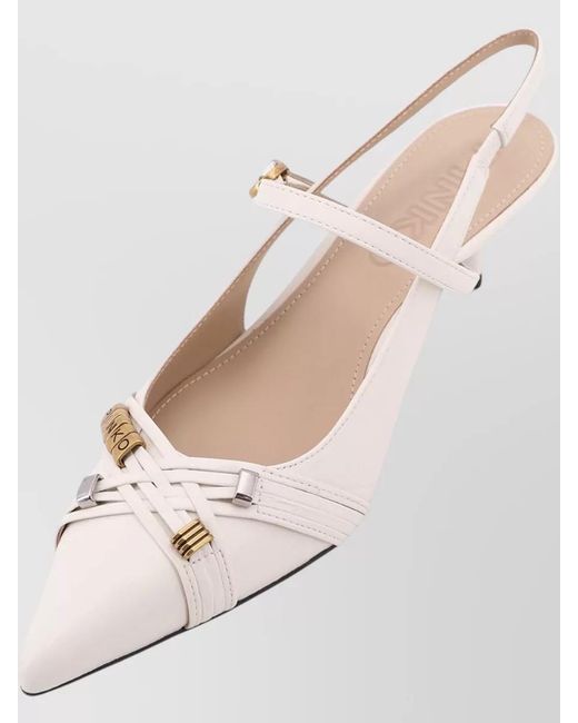 Pinko White Gloria 18 Leather Slingback Pump Metal Lettering