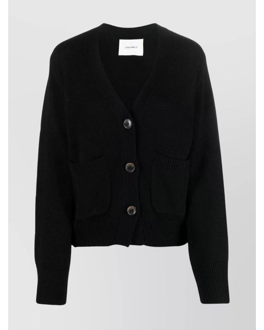 Lisa Yang Black Danni Drop Shoulder Cardigan With Ribbed Knit
