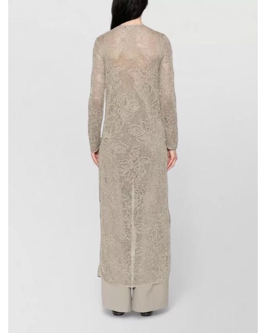 Fabiana Filippi Natural Long Cardigan Sheer Design Textured Knit Tie