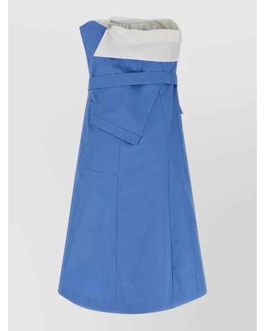 Miu Miu Blue Off Shoulder Cotton Poplin Mini Dress