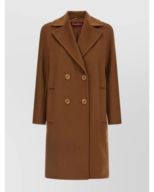 Max Mara Brown Double-Breasted Coat Long Sleeves
