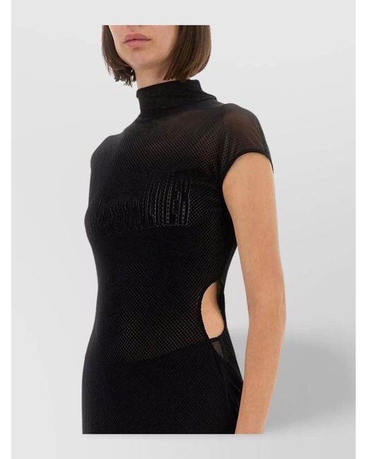 Jean Paul Gaultier Black Logo-Print Mesh High-Neck Short-Sleeve Maxi Dress