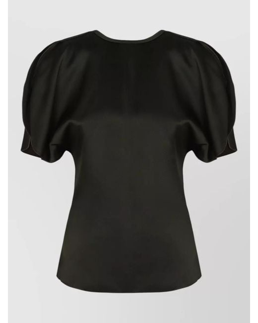 Victoria Beckham Black Relaxed Blouse Draped Short Puff Sleeves
