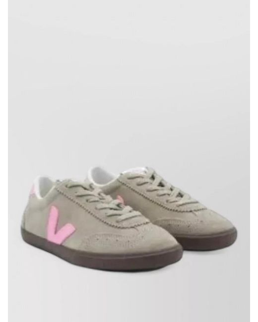 Veja Gray Lace Up Sneaker Contrast Sole Design