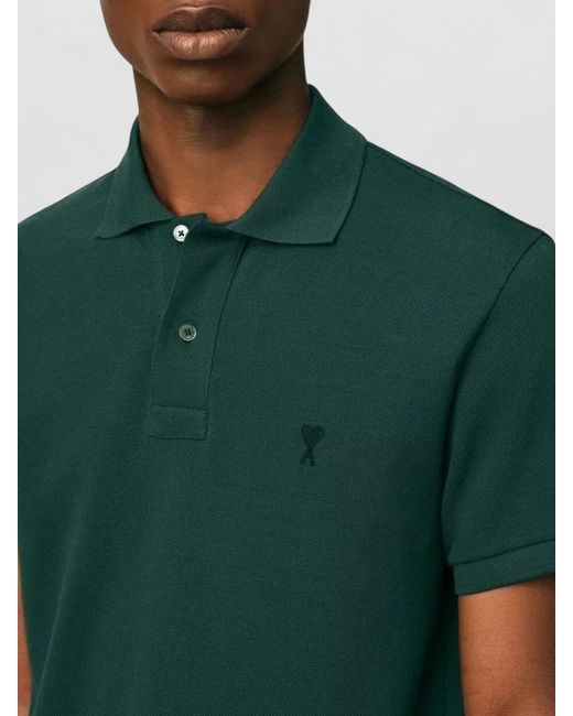 AMI Green Short Sleeve Polo Shirt Regular Fit for men