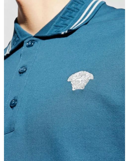 Versace Blue Polo Shirt Short Sleeves Silk Nylon Blend for men