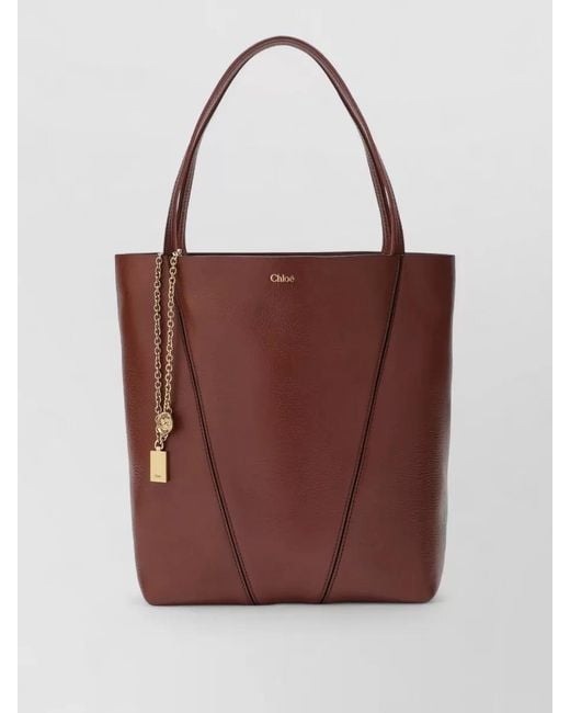 Chloé Brown Tote Bag Chain Detail Tone Hardware