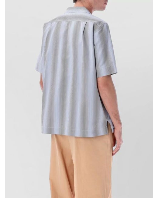 Dries Van Noten Blue Striped Cotton Short-Sleeve Camp-Collar Shirt for men