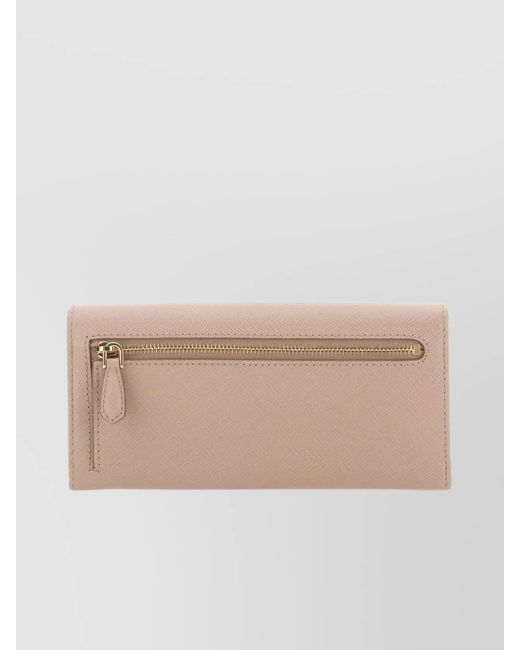 Prada Natural Leather Wallet With Flap And Zip Pocket