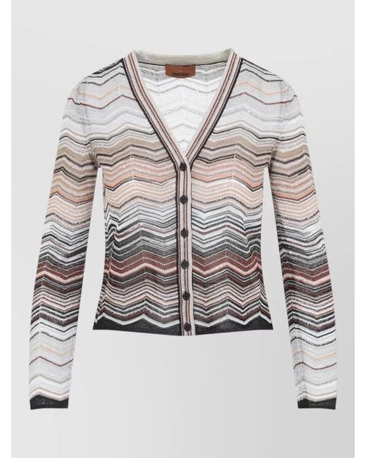 Missoni Gray Lamé Chevron V-Neck Long-Sleeve Cardigan