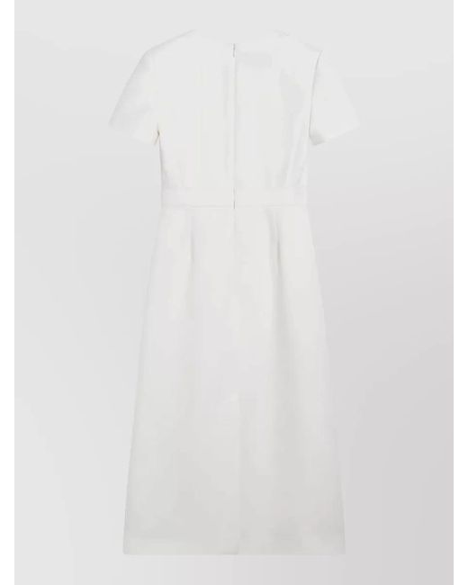 Valentino White Floral Midi Dress Short Sleeves V Neck