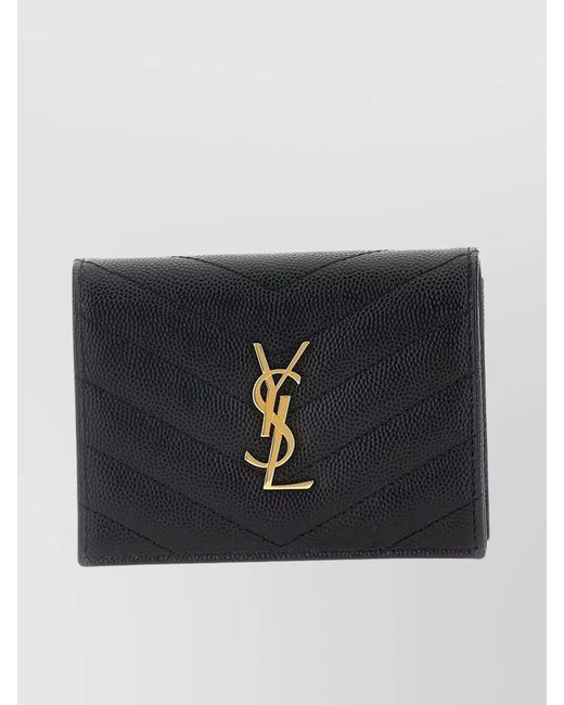 Saint Laurent Black Leather Quilted Flap Card Holder