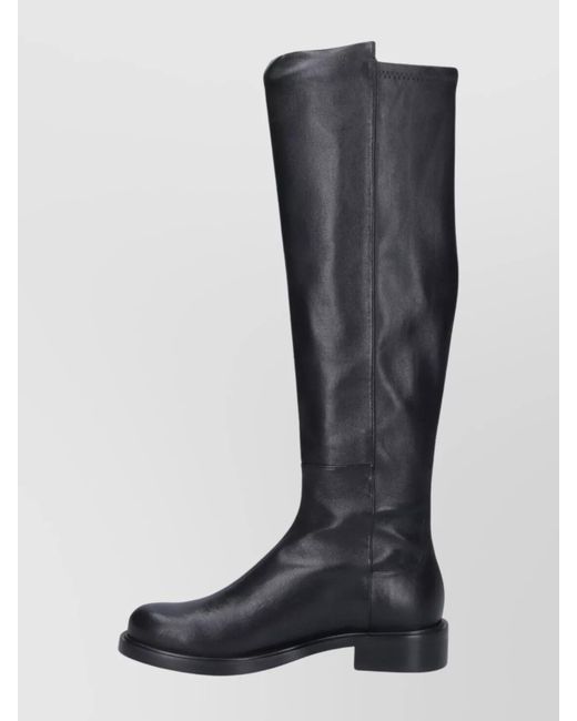 Stuart Weitzman Black Leather Knee-High Block-Heel Boots