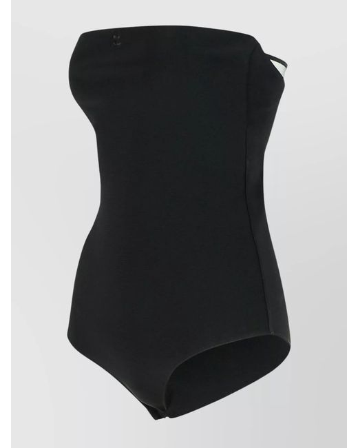 Courreges Black Strapless Asymmetric Bodysuit