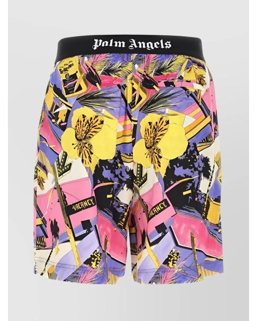 Palm Angels Gray Printed Viscose Bermuda Shorts for men