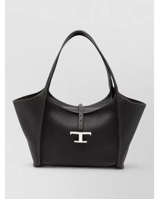Tod's Black T Small Textured Leather Shoulder Tote