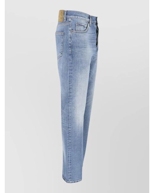 Haikure Blue Straight Jeans Belt Loops Contrast Stitching for men