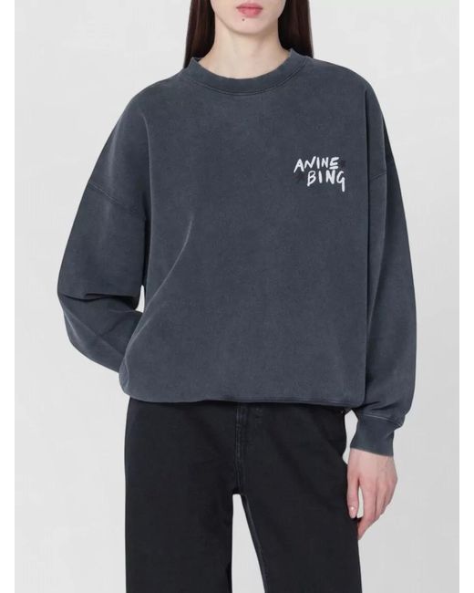 Anine Bing Blue Oversized Logo-Print Sweatshirt