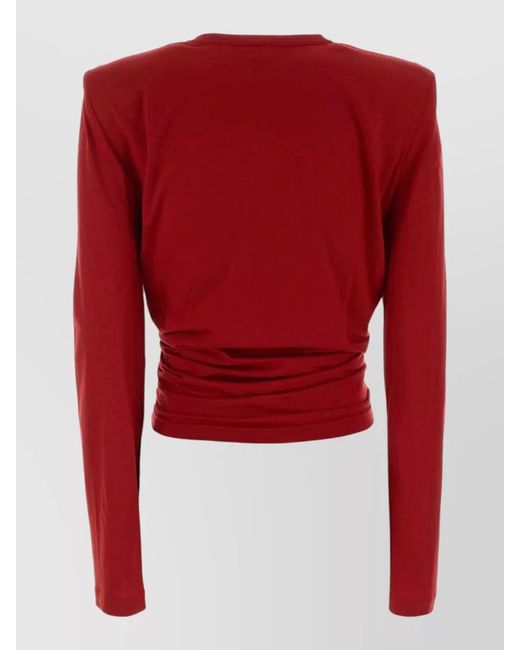 Magda Butrym Red Cotton Blend T Shirt Crew Neck Knotted