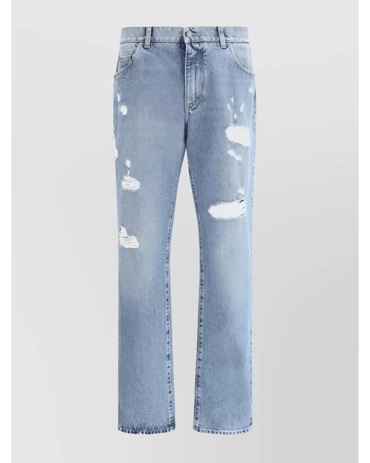 Dolce & Gabbana Blue Destroyed Denim Straight-Leg Jeans for men