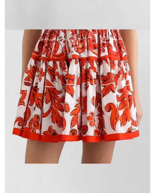 Dolce & Gabbana Red Maiolica Print Poplin Summer Short Skirt