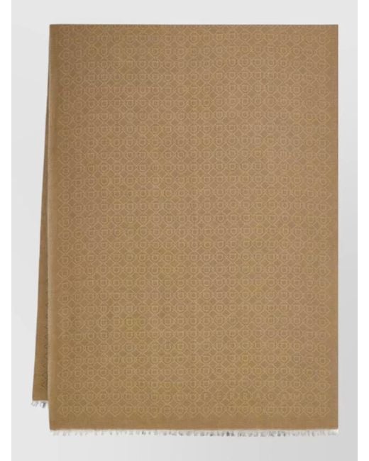 Ferragamo Natural Wool Scarf All Over Pattern Fringes for men