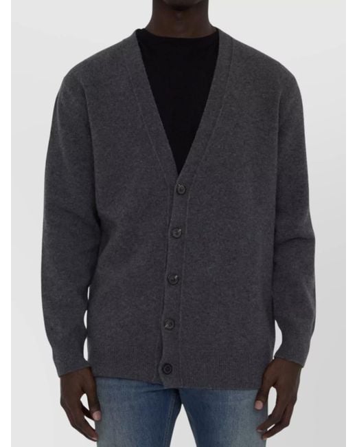 Maison Margiela Blue Ribbed V-Neck Relaxed-Fit Wool Cardigan for men