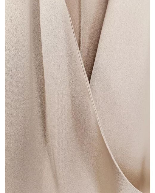 Alysi Natural Satin V Neck Sleeveless Top Elastic Hem