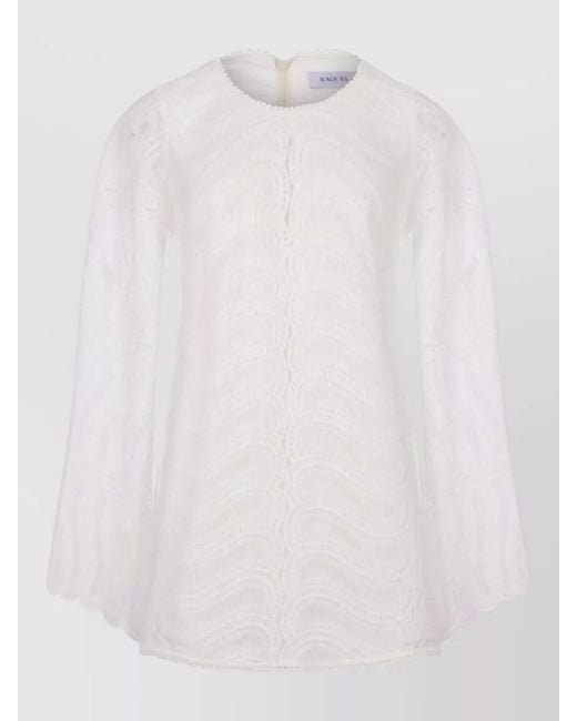 Raquel Diniz White Bell Sleeves Silk Nylon Textured Dress
