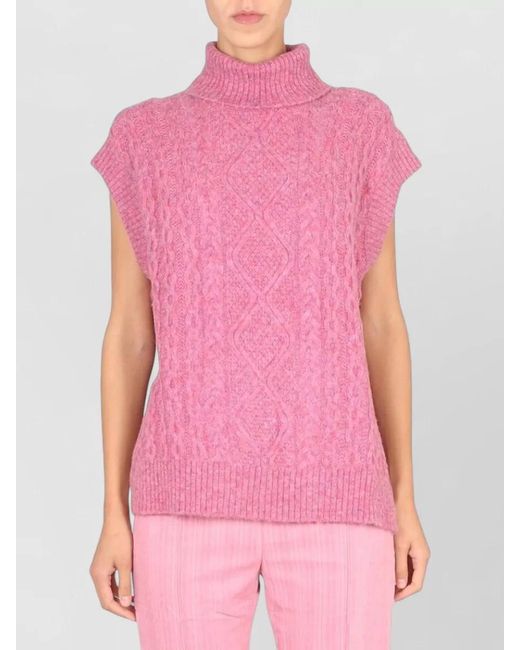 Baum und Pferdgarten Pink Cilina Cable Knit Sleeveless Turtleneck Top