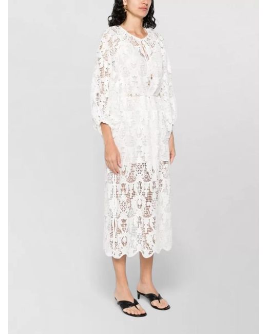 Zimmermann White Coco Lace Midi Dress Tie Neckline