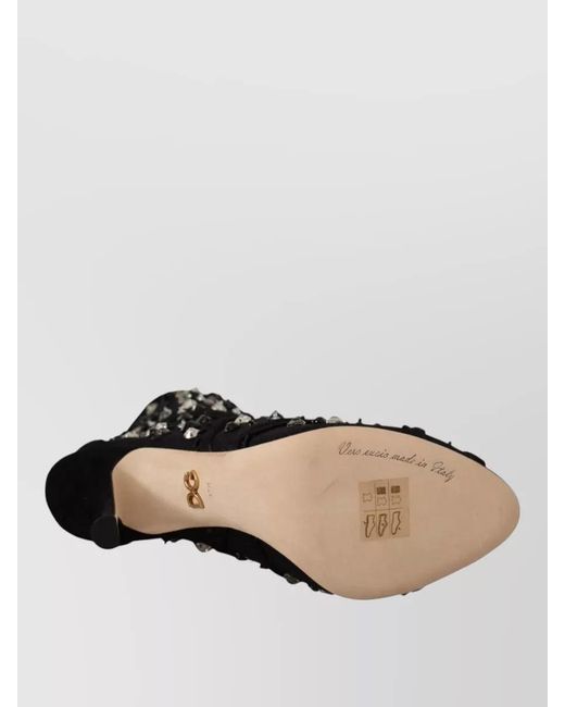 Dolce & Gabbana Black Crystals Heel Ankle Boots Peep Toe
