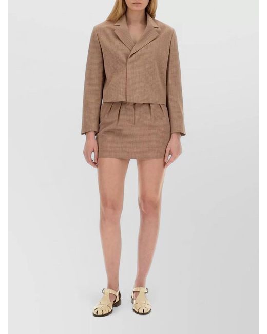 Alysi Natural High Waist Pleated Mini Skirt Belt Loops
