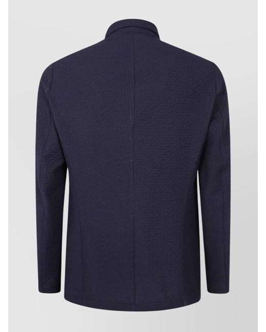 Emporio Armani Blue Textured Virgin Wool Single-Breasted Blazer for men